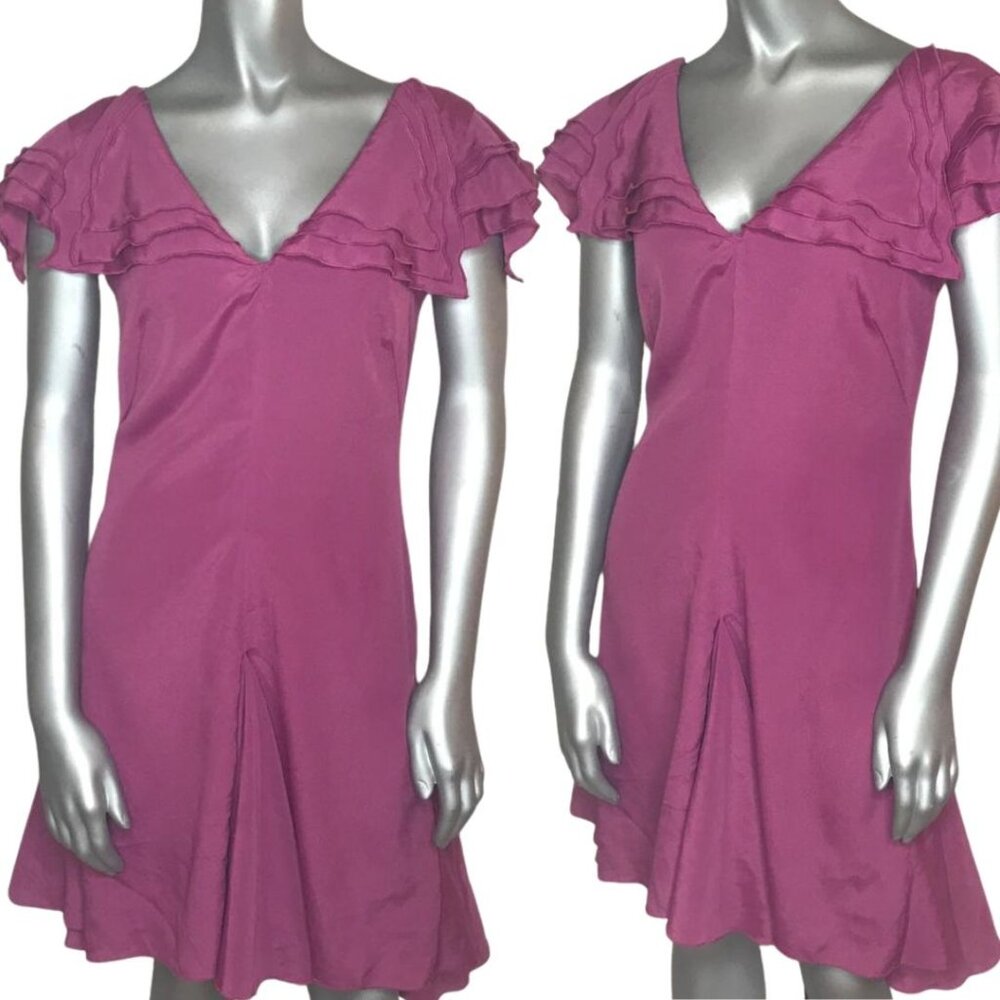 Zac Posen for Target Mauve Pink Ruffled Sailor Dress Silky Fit Flare Boho S